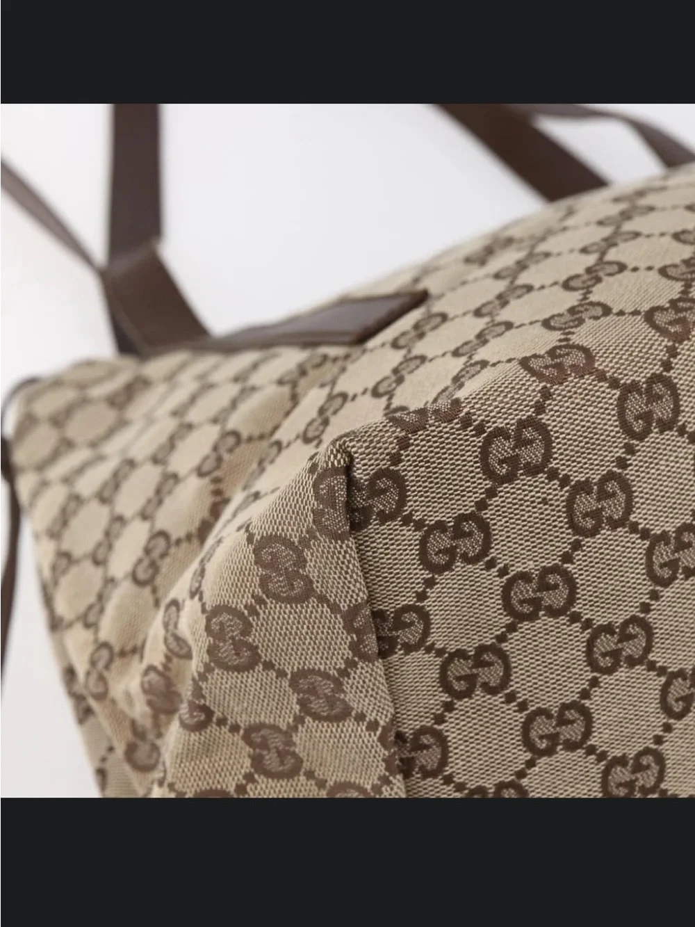 Gucci GG Canvas 019 0493 Beige Brown Leather Shoulder Tote Bag Authentic